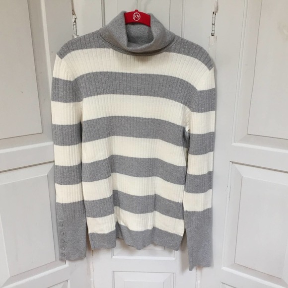 Talbots Gray & White Striped Turtleneck w/ Sparkle - Picture 1 of 16